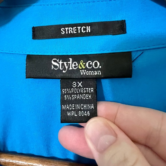 Style Co Woman Plus Size 3X Blue Short Sleeve Button Front Stretch Blouse Shirt - Picture 3 of 4
